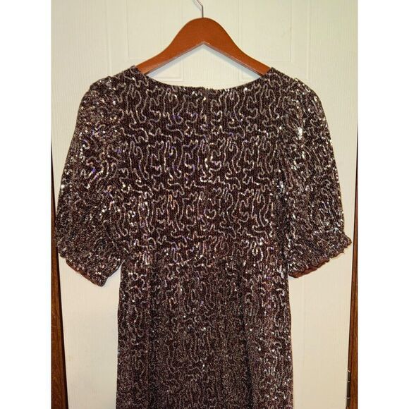 NWT Anthropologie Moon River Brown and Silver Sequin Dress Sz Small - Picture 11 of 13